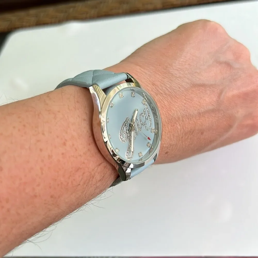 Working! Juicy Couture Rhinestone Accent Quilted Vegan Leather Band Watch